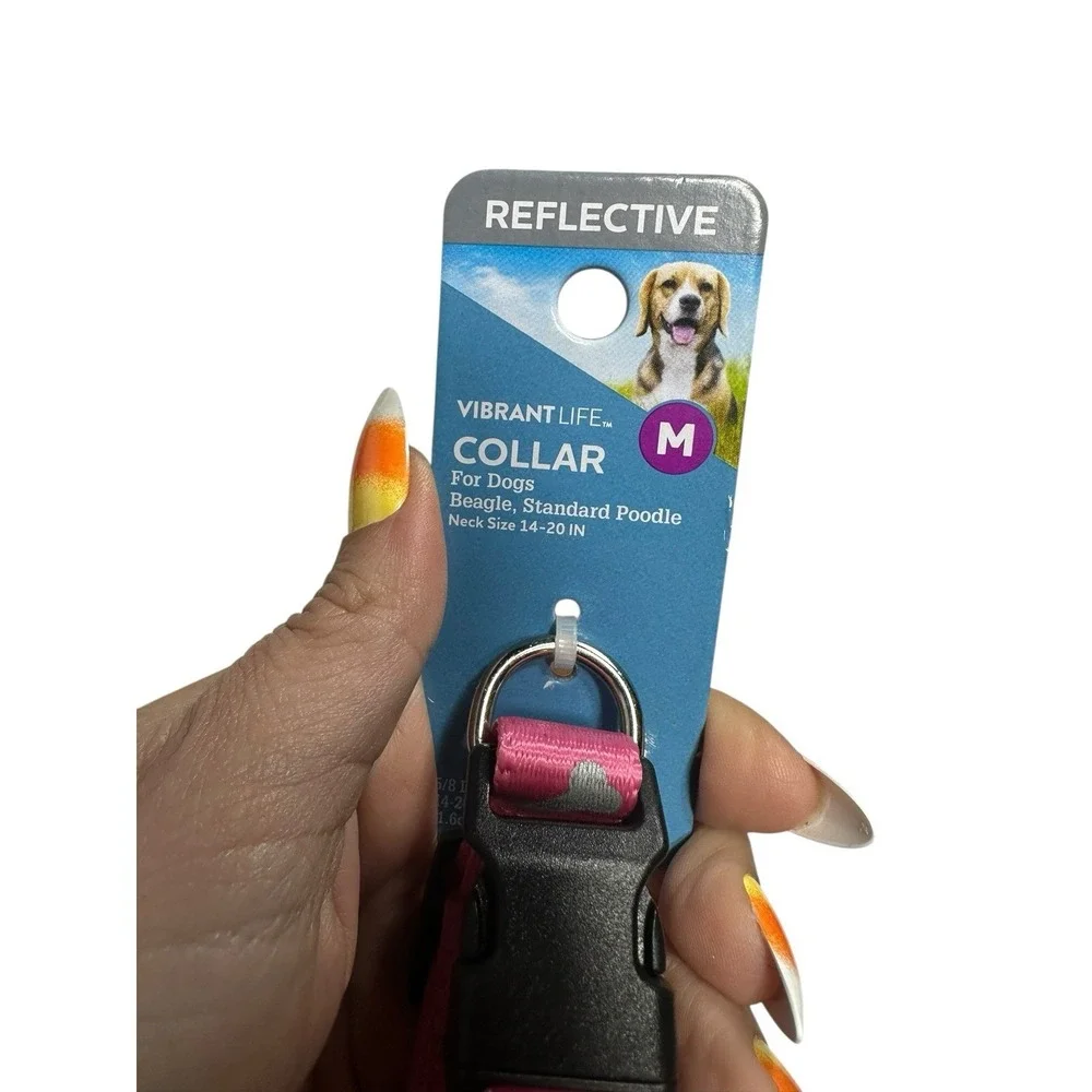 VIBRANT LIFE dog collar SIZE‎ MEDIUM neck size 14-20 in 20-50 lb reflective